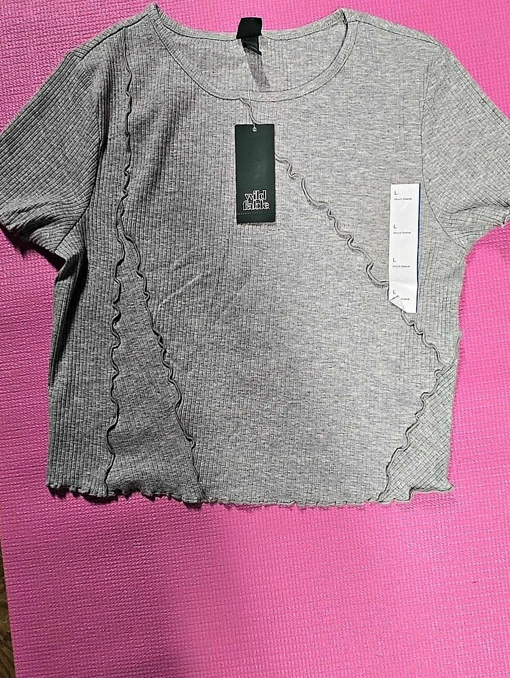 Wild Fable Ribbed Short Sleeve Top in Gray Size Large NWT